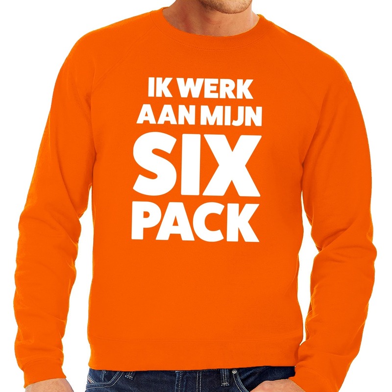 Ik werk aan mijn SIX Pack tekst sweater oranje heren - heren trui Ik werk aan mijn SIX Pack - oranje kleding Top Merken Winkel